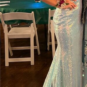 Sherri Hill Light Blue Sequin Dress